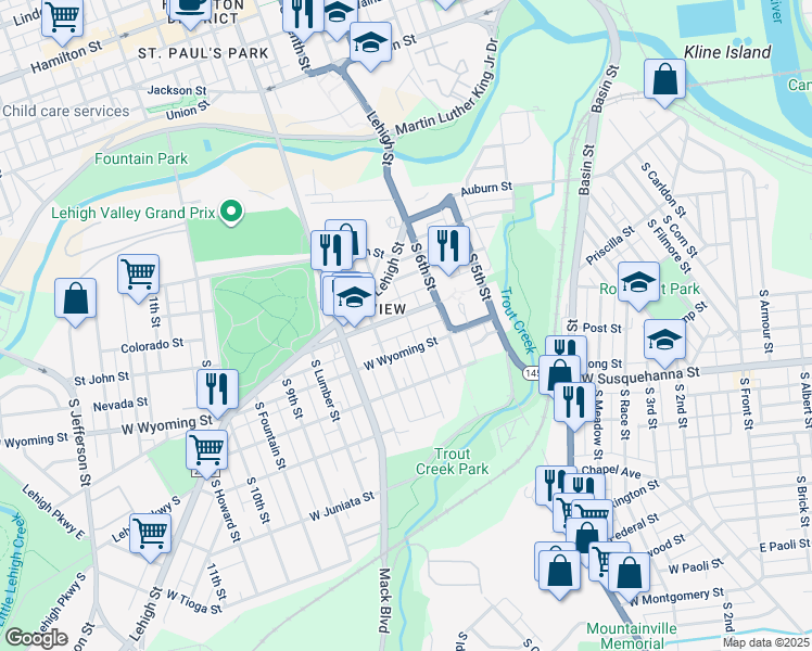 map of restaurants, bars, coffee shops, grocery stores, and more near 922 South 7th Street in Allentown