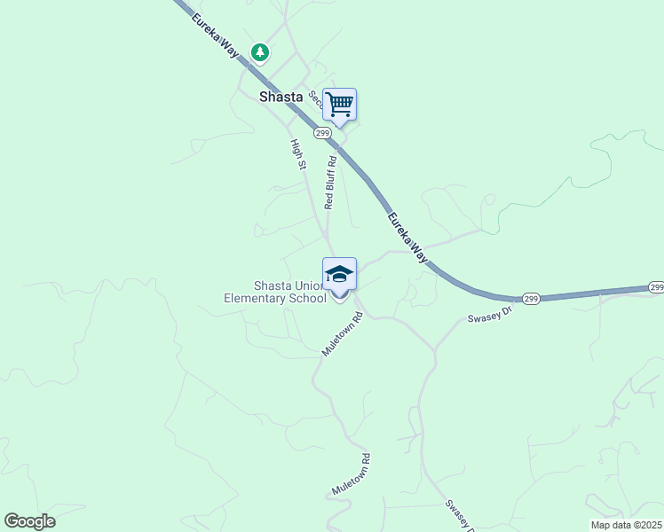 map of restaurants, bars, coffee shops, grocery stores, and more near 10446 Red Bluff Road in Shasta