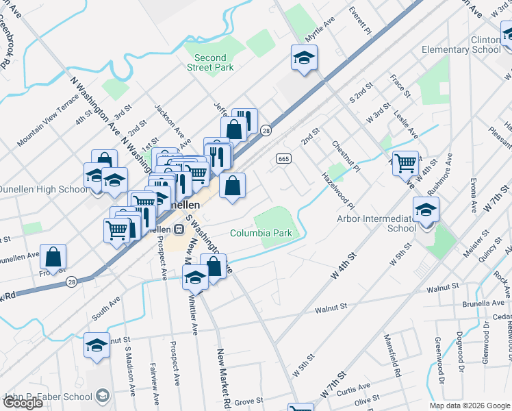 map of restaurants, bars, coffee shops, grocery stores, and more near 202 Columbia Street in Dunellen