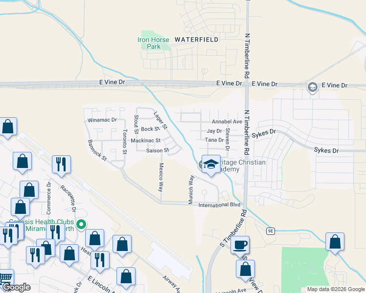 map of restaurants, bars, coffee shops, grocery stores, and more near 362 Pint Street in Fort Collins