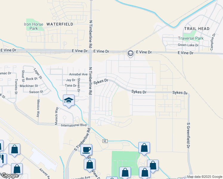 map of restaurants, bars, coffee shops, grocery stores, and more near 411 Zeppelin Way in Fort Collins