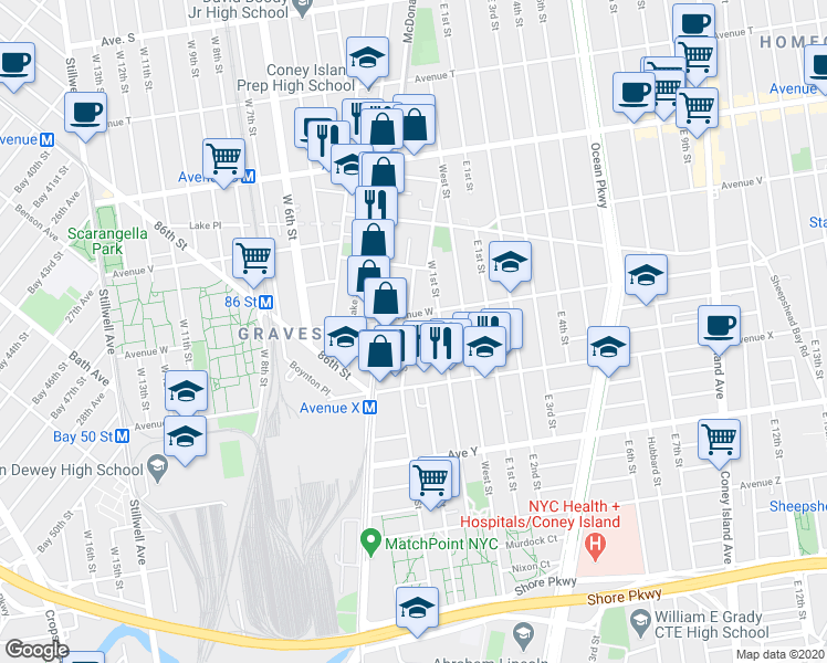 map of restaurants, bars, coffee shops, grocery stores, and more near 71 Stryker Street in Brooklyn