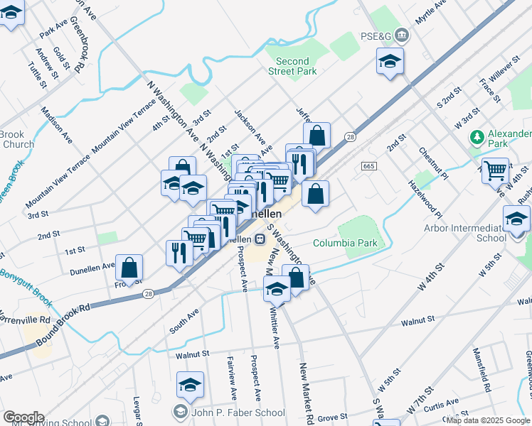 map of restaurants, bars, coffee shops, grocery stores, and more near 305 North Avenue in Dunellen