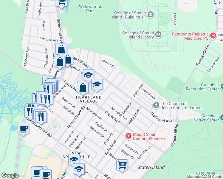 map of restaurants, bars, coffee shops, grocery stores, and more near 20 Nehring Avenue in Staten Island