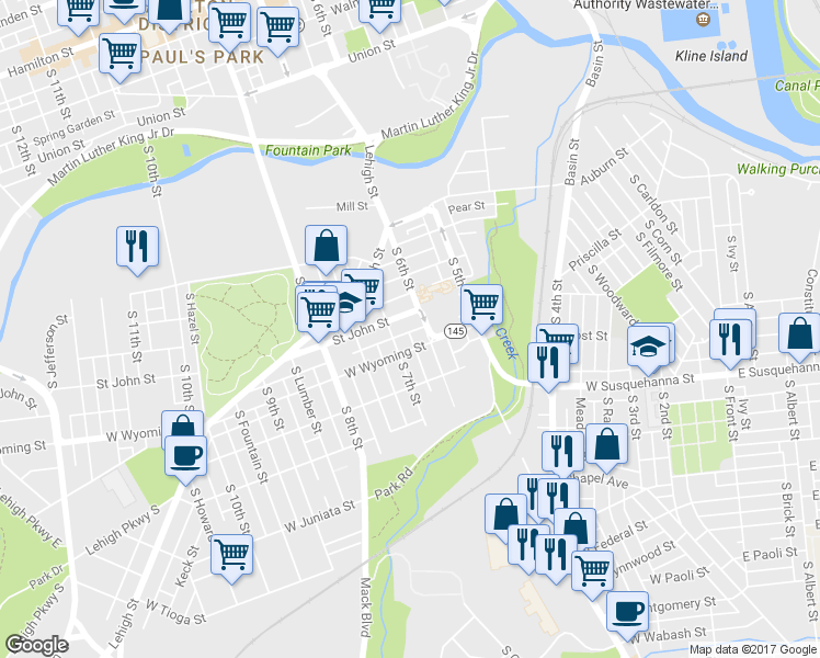 map of restaurants, bars, coffee shops, grocery stores, and more near 613 Reservoir Street in Allentown