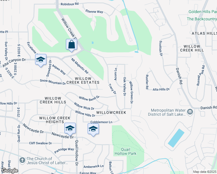 map of restaurants, bars, coffee shops, grocery stores, and more near 2820 Snow Mountain Drive in Sandy