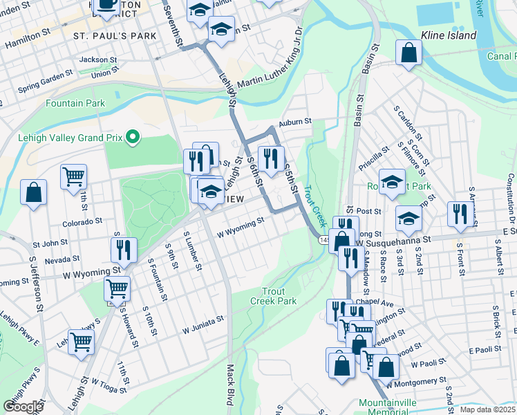map of restaurants, bars, coffee shops, grocery stores, and more near 613 Reservoir Street in Allentown