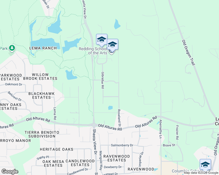 map of restaurants, bars, coffee shops, grocery stores, and more near 1051 Gibralter Road in Redding