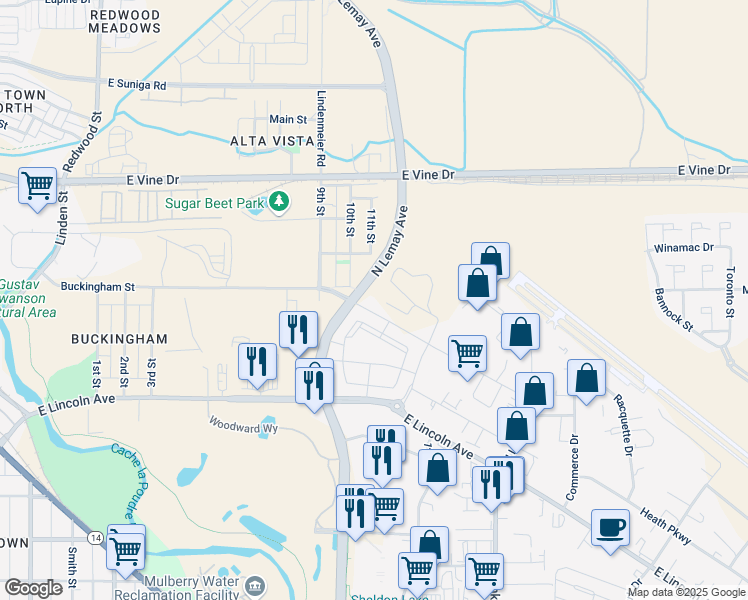 map of restaurants, bars, coffee shops, grocery stores, and more near 1163 Duff Drive in Fort Collins