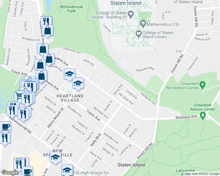 map of restaurants, bars, coffee shops, grocery stores, and more near 24 Sweetgum Lane in Staten Island