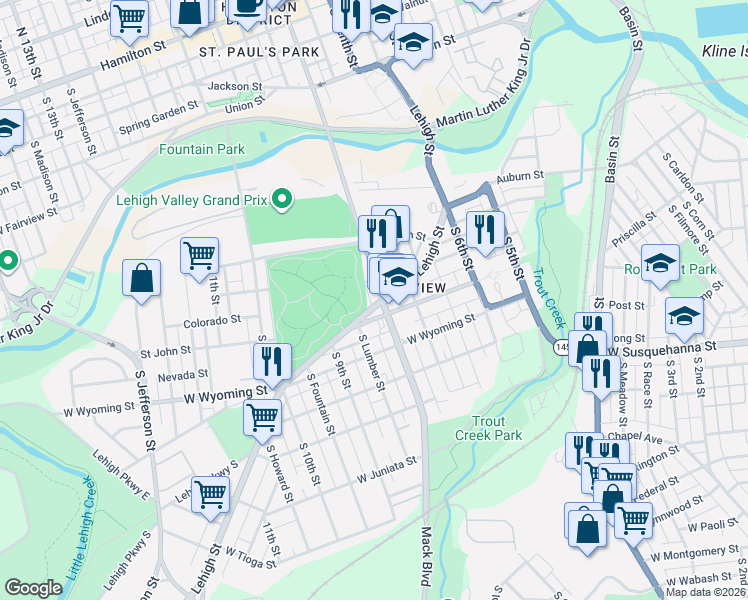 map of restaurants, bars, coffee shops, grocery stores, and more near 811 Saint John Street in Allentown