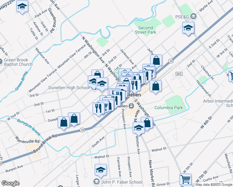 map of restaurants, bars, coffee shops, grocery stores, and more near 328 Front Street in Dunellen