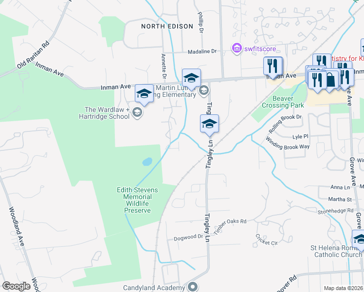 map of restaurants, bars, coffee shops, grocery stores, and more near 205 Hidden Hollow Court in Edison