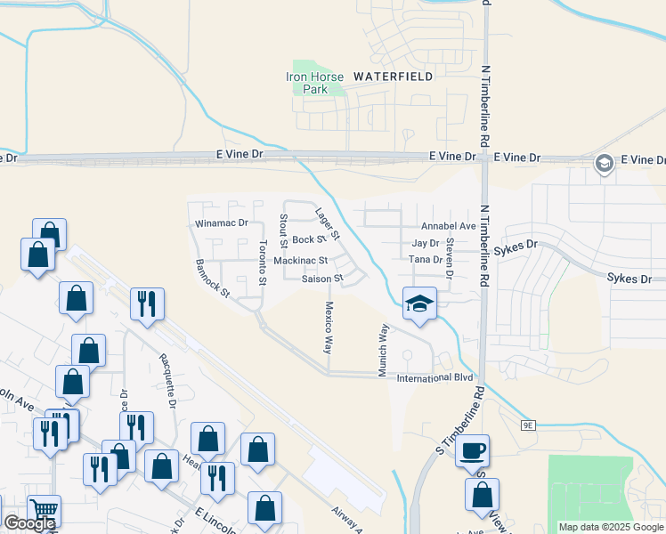 map of restaurants, bars, coffee shops, grocery stores, and more near 2220 Shandy Street in Fort Collins