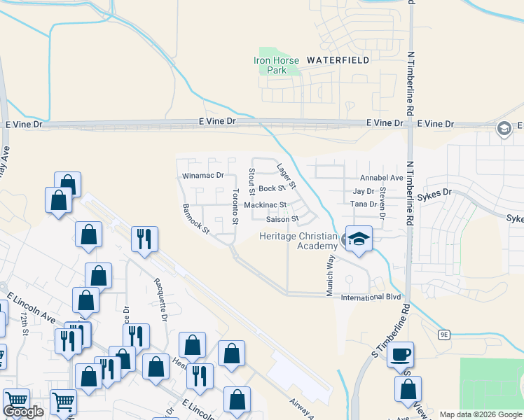 map of restaurants, bars, coffee shops, grocery stores, and more near 2103 Saison Street in Fort Collins