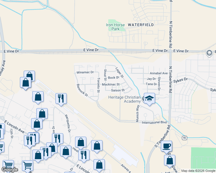 map of restaurants, bars, coffee shops, grocery stores, and more near 2103 Saison Street in Fort Collins