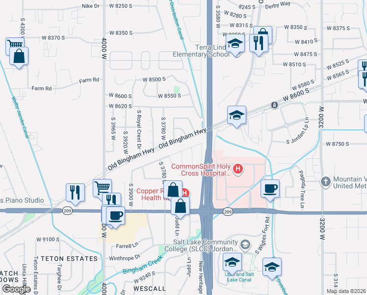 map of restaurants, bars, coffee shops, grocery stores, and more near 8797 South 3715 West in West Jordan