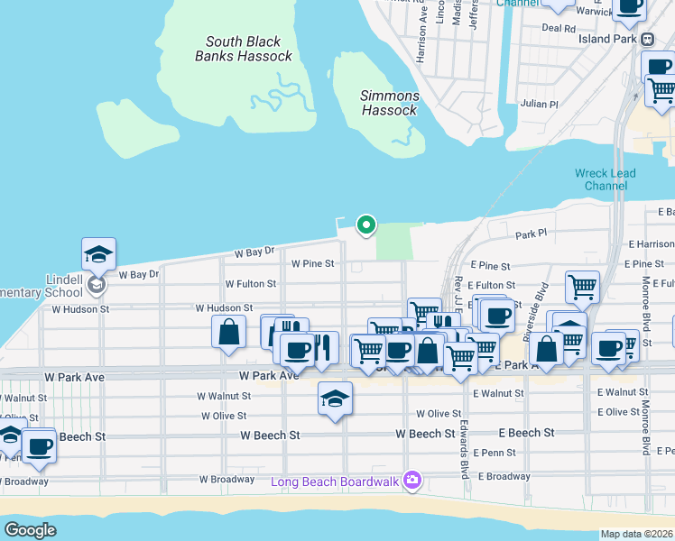 map of restaurants, bars, coffee shops, grocery stores, and more near 574 Magnolia Boulevard in Long Beach