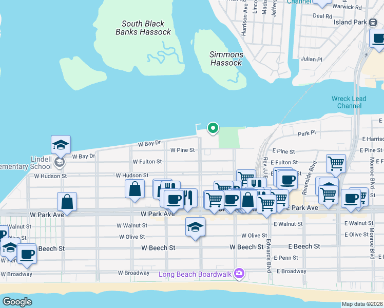 map of restaurants, bars, coffee shops, grocery stores, and more near 232 West Fulton Street in Long Beach