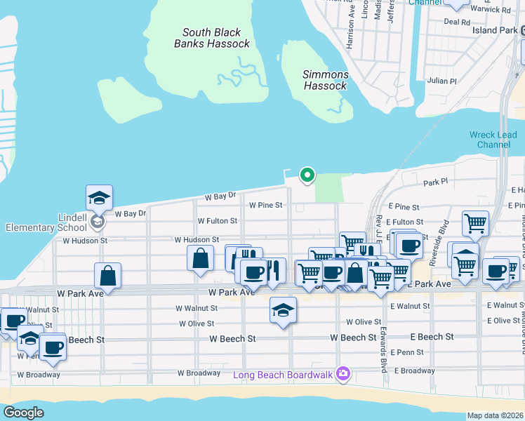 map of restaurants, bars, coffee shops, grocery stores, and more near 232 West Fulton Street in Long Beach