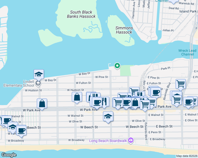 map of restaurants, bars, coffee shops, grocery stores, and more near 232 West Fulton Street in Long Beach