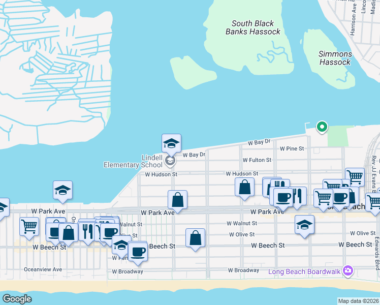 map of restaurants, bars, coffee shops, grocery stores, and more near 544 West Fulton Street in Long Beach