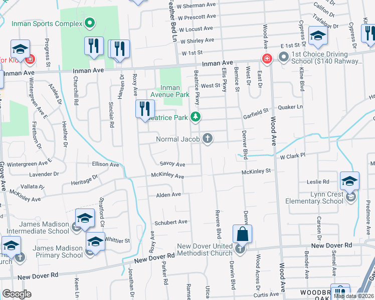 map of restaurants, bars, coffee shops, grocery stores, and more near 4 Kingsbridge Drive in Edison