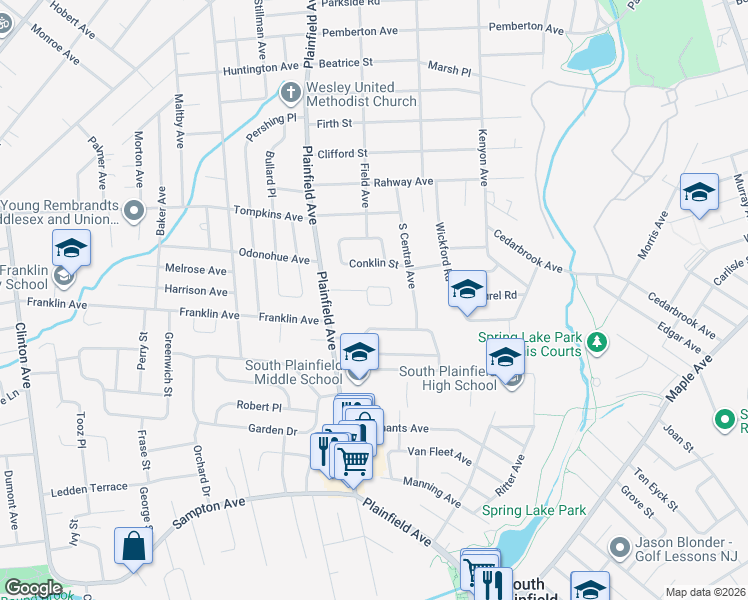 map of restaurants, bars, coffee shops, grocery stores, and more near 145 Madison Drive in South Plainfield