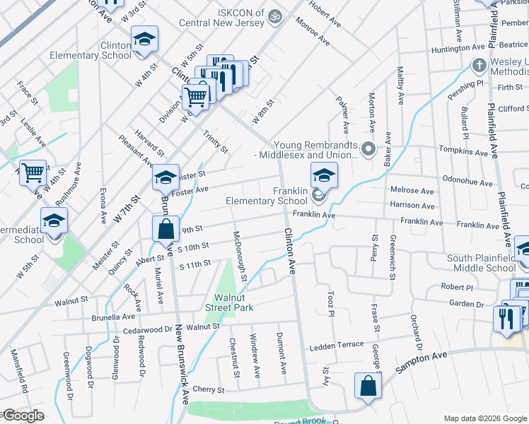 map of restaurants, bars, coffee shops, grocery stores, and more near 1123 South 9th Street in South Plainfield