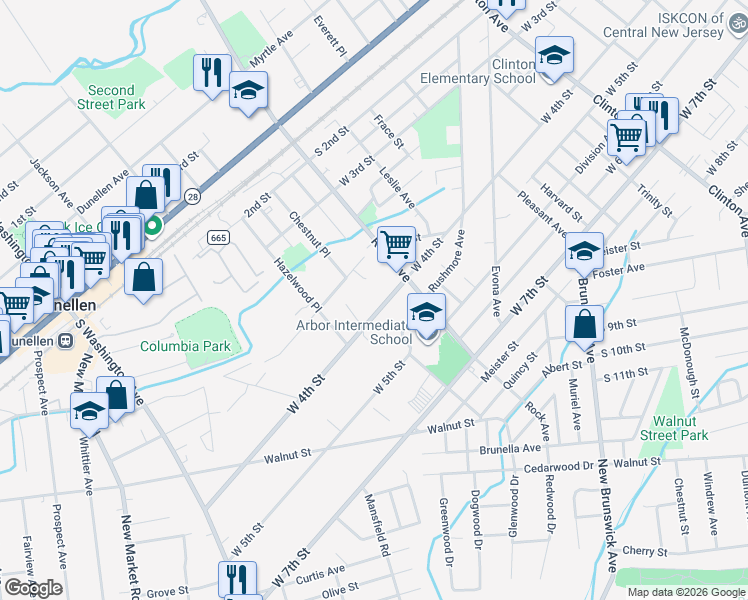 map of restaurants, bars, coffee shops, grocery stores, and more near 1731 West 4th Street in Piscataway