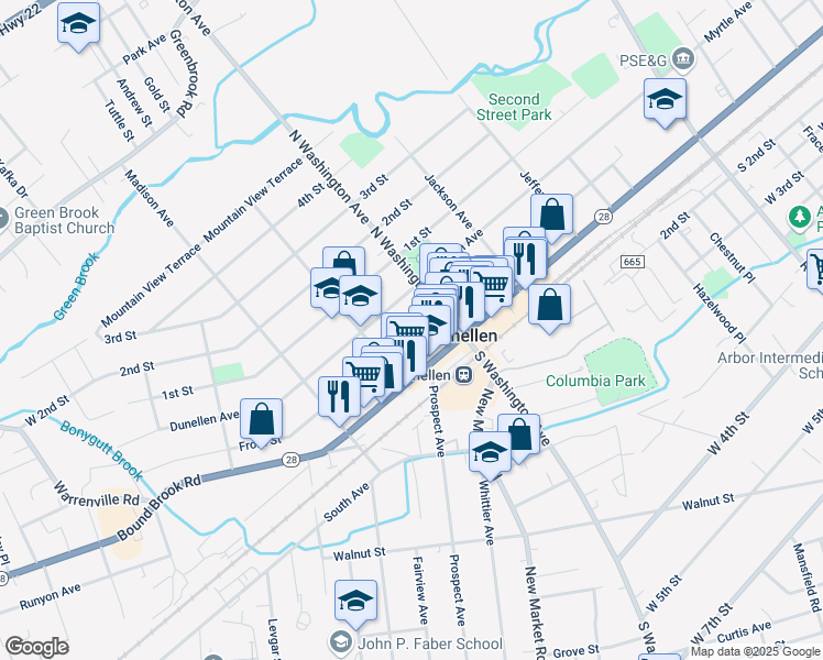 map of restaurants, bars, coffee shops, grocery stores, and more near in Dunellen