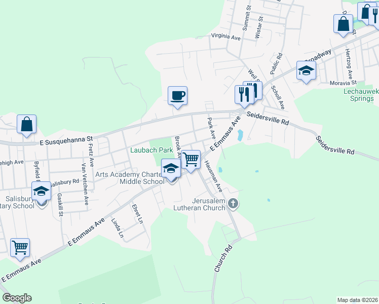 map of restaurants, bars, coffee shops, grocery stores, and more near 1705 Illingsworth Avenue in Allentown