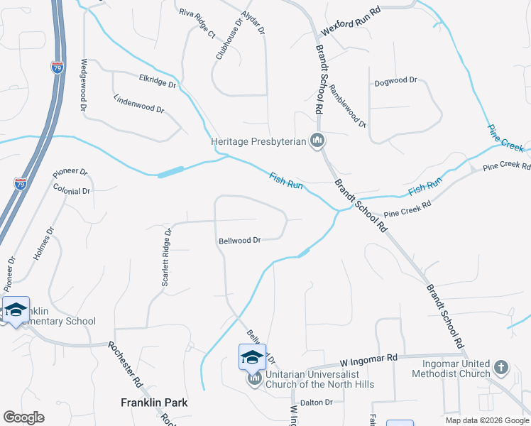 map of restaurants, bars, coffee shops, grocery stores, and more near 2444 Bellwood Drive in Pittsburgh