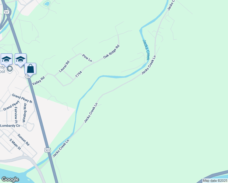 map of restaurants, bars, coffee shops, grocery stores, and more near 386 Jacks Creek Road in Lewistown