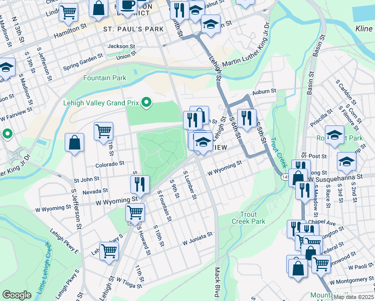 map of restaurants, bars, coffee shops, grocery stores, and more near 811 Lehigh Street in Allentown