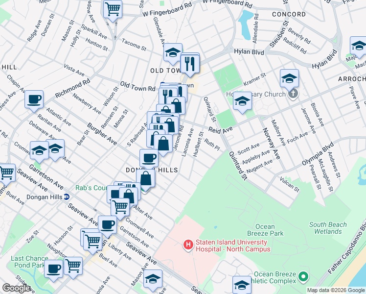 map of restaurants, bars, coffee shops, grocery stores, and more near 243 Hurlbert Street in Staten Island