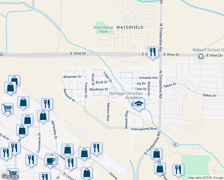 map of restaurants, bars, coffee shops, grocery stores, and more near 2221 Mackinac Street in Fort Collins