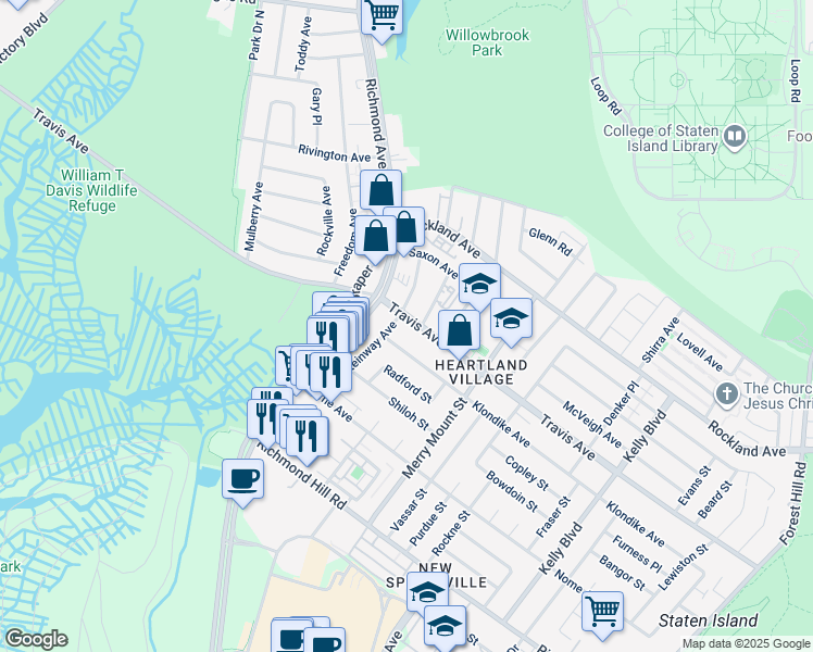 map of restaurants, bars, coffee shops, grocery stores, and more near 170 Steinway Avenue in Staten Island