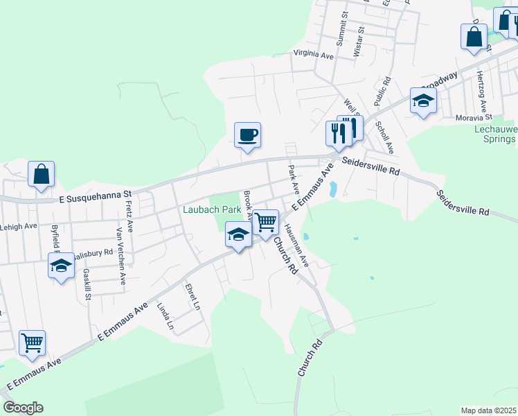 map of restaurants, bars, coffee shops, grocery stores, and more near 1724 Lehigh Avenue in Allentown