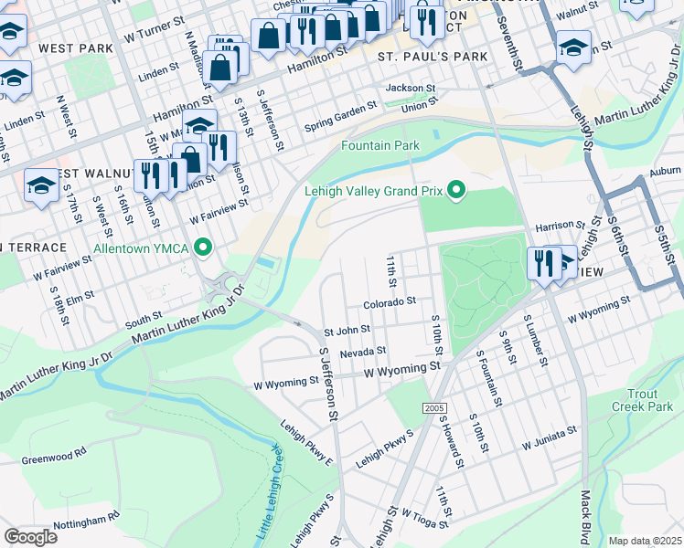 map of restaurants, bars, coffee shops, grocery stores, and more near 811 South 12th Street in Allentown