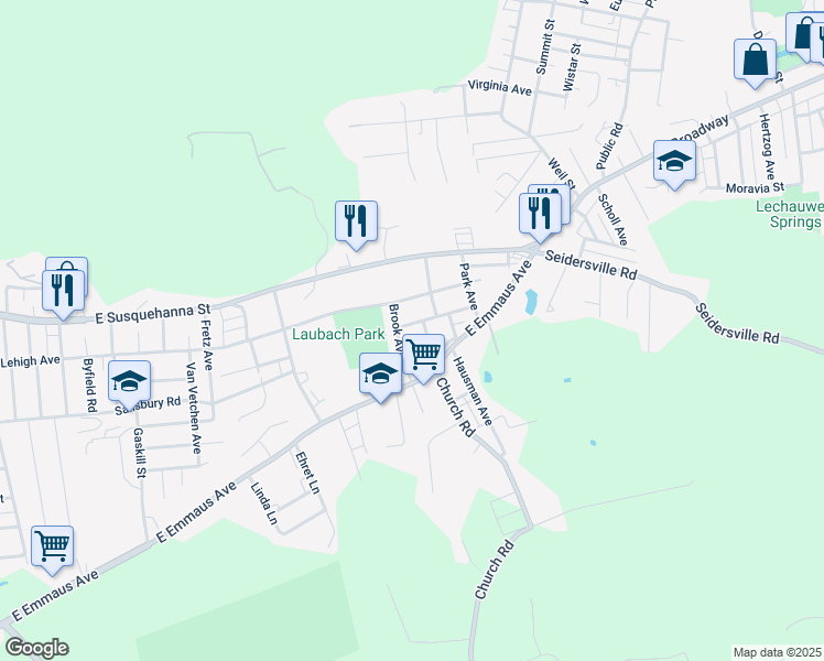 map of restaurants, bars, coffee shops, grocery stores, and more near 1724 Lehigh Avenue in Allentown