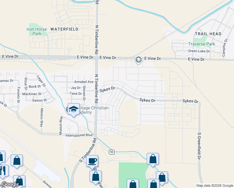 map of restaurants, bars, coffee shops, grocery stores, and more near 502 Vicot Way in Fort Collins