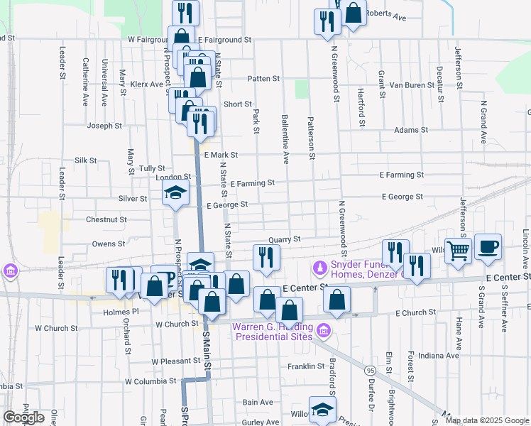 map of restaurants, bars, coffee shops, grocery stores, and more near 270 Narrow Street in Marion