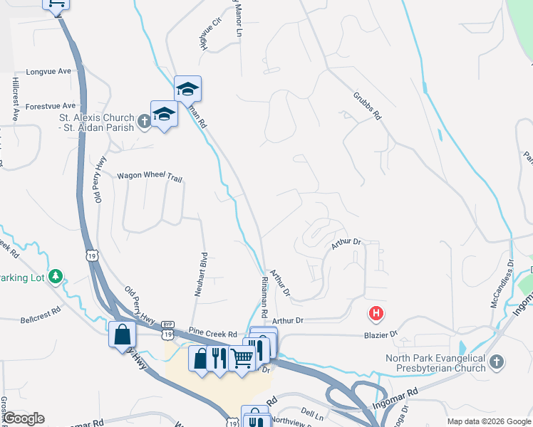map of restaurants, bars, coffee shops, grocery stores, and more near 10020 Rinaman Road in Wexford