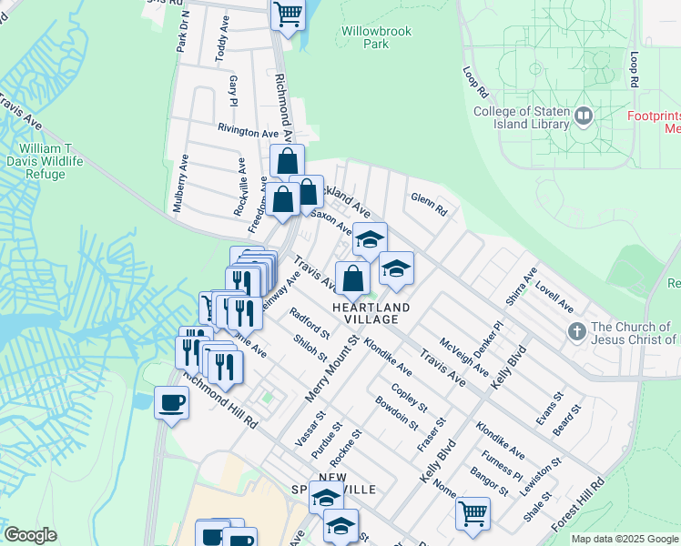 map of restaurants, bars, coffee shops, grocery stores, and more near 21 Gadsen Place in Staten Island