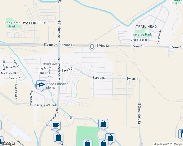 map of restaurants, bars, coffee shops, grocery stores, and more near 427 Marquise Street in Fort Collins