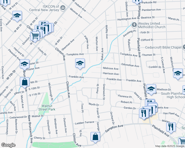 map of restaurants, bars, coffee shops, grocery stores, and more near 911 Harrison Avenue in South Plainfield