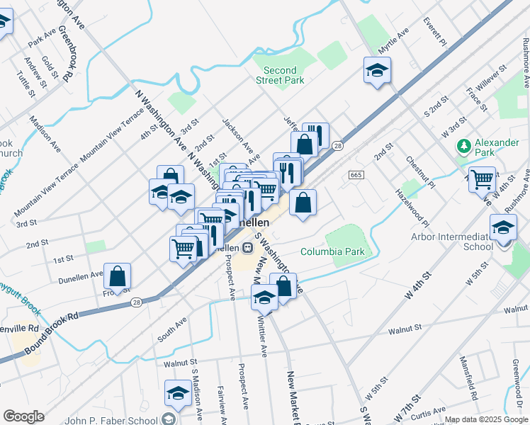 map of restaurants, bars, coffee shops, grocery stores, and more near 212 North Avenue in Dunellen