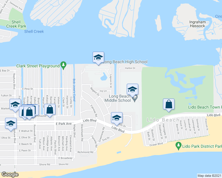 map of restaurants, bars, coffee shops, grocery stores, and more near 246 Lagoon Drive West in Lido Beach