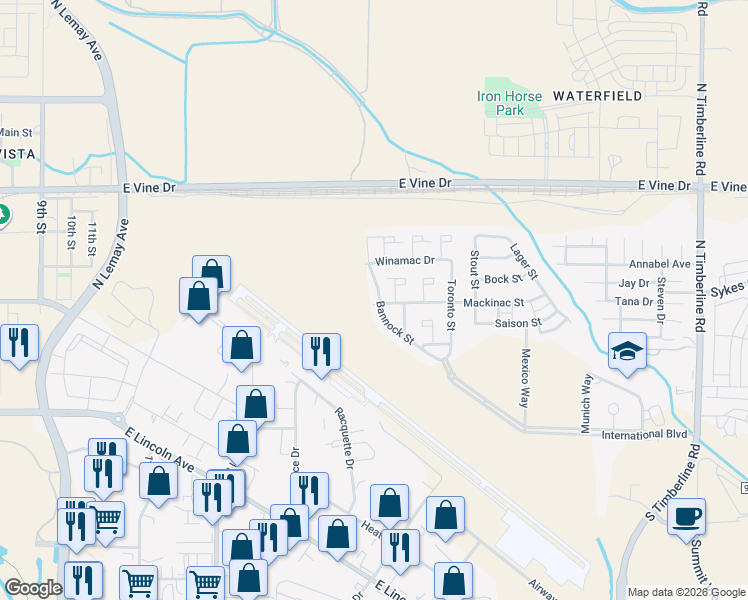 map of restaurants, bars, coffee shops, grocery stores, and more near 433 Coal Bank Drive in Fort Collins